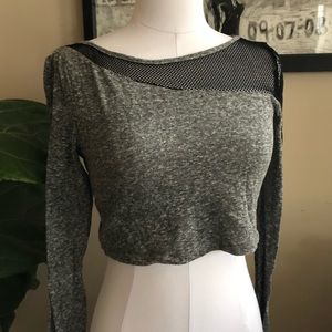 Tela heather grey/black mesh crop top long sleeve